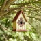 Set of 2 9''H Washed White Solid Wood Red Roof Cottage Decorative Outdoor Garden Birdhouse